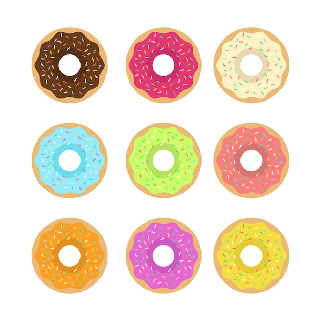 A collection of donut variants with a flat design style