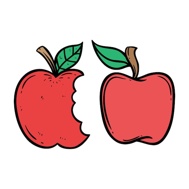 collection of doodle red apple with outline