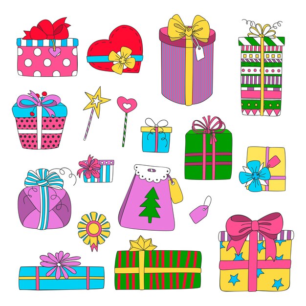 Vector collection of doodle sketch christmas gift boxes