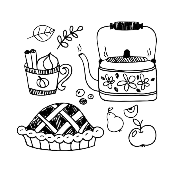 Vector collection of doodle tea time elements