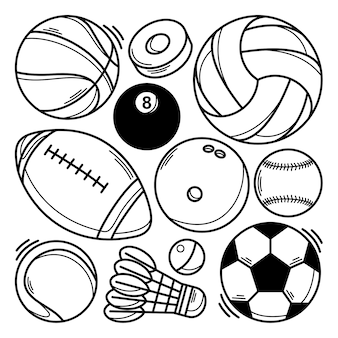 Raccolta di scarabocchi da vari tipi di palloni sportivi Vettore Premium