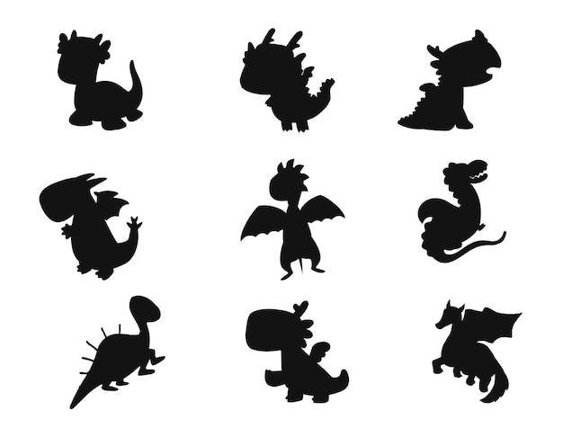 Collezione di silhouette vettoriali isolate del drago