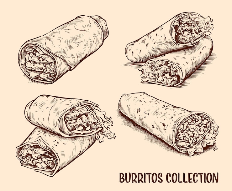 Vector collection of drawn burrito and wraps