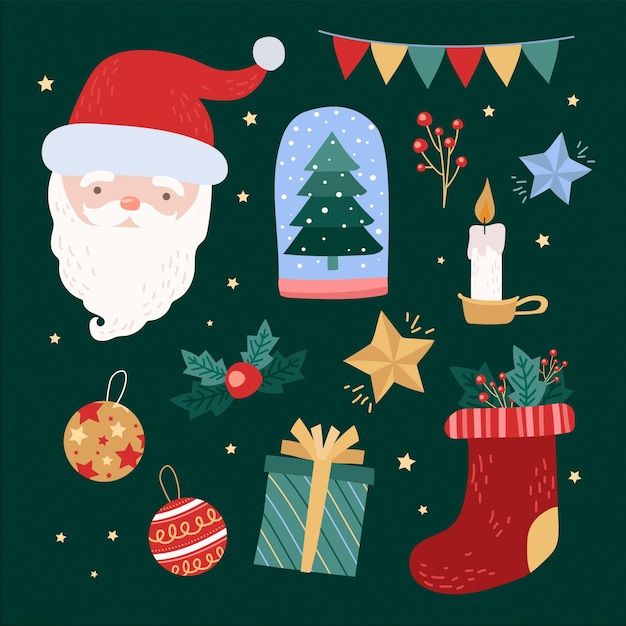 Collection of drawn christmas elements