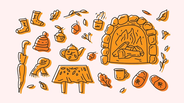 Collection of drawn Cozy Autumn Elements