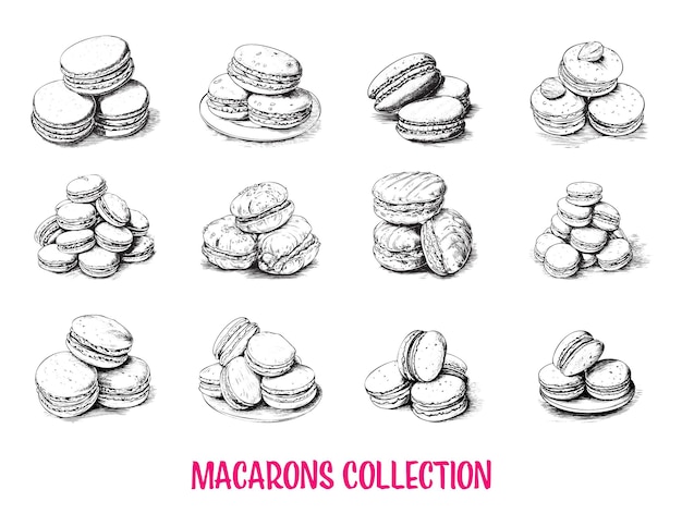 Collection of drawn macarons