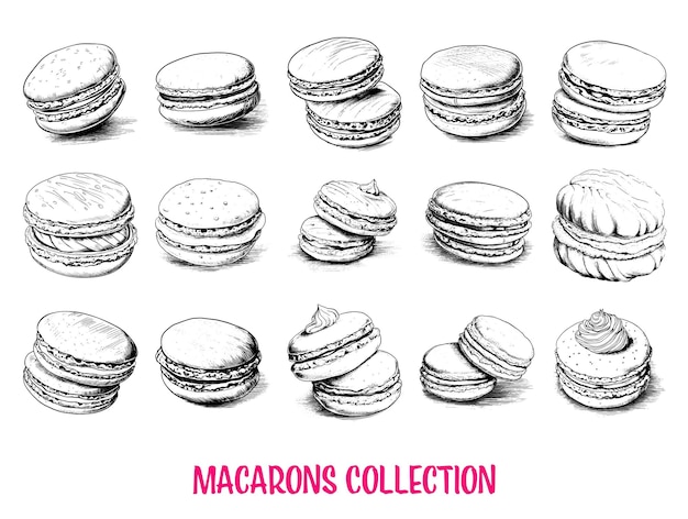 Collection of drawn macarons