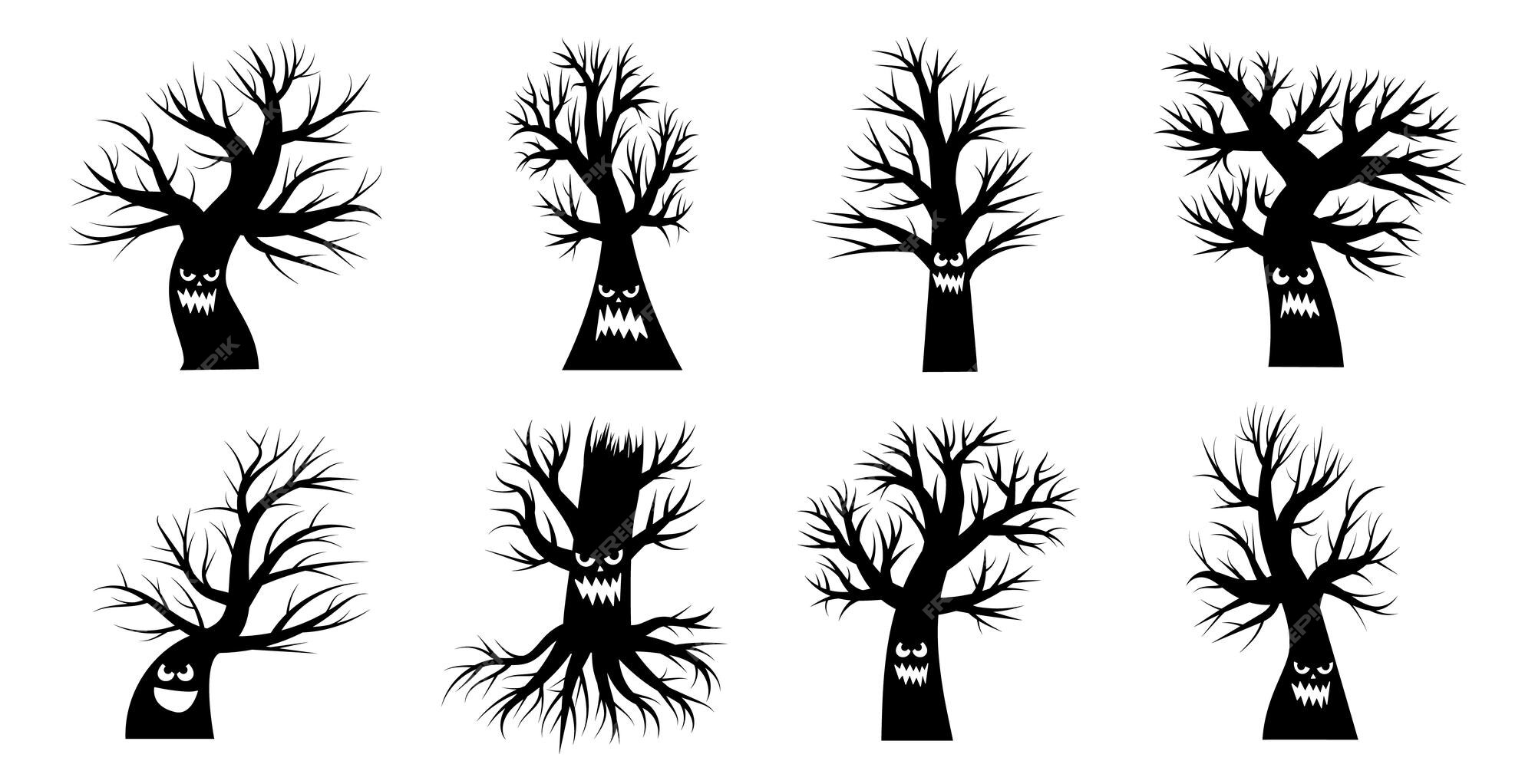 Dead Trees And Shadow Of An Evil Face In Inverted Color Effect. Black And  White Image. Concept Of Friday The 13th, Halloween, Mystery, Nightmare,  Etc. Stock Photo, Picture and Royalty Free Image.