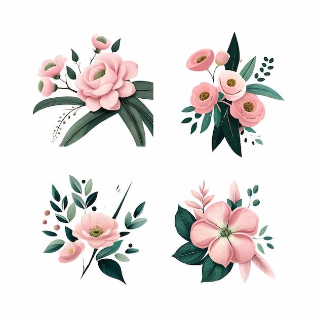 Collection of drawn watercolor flowers