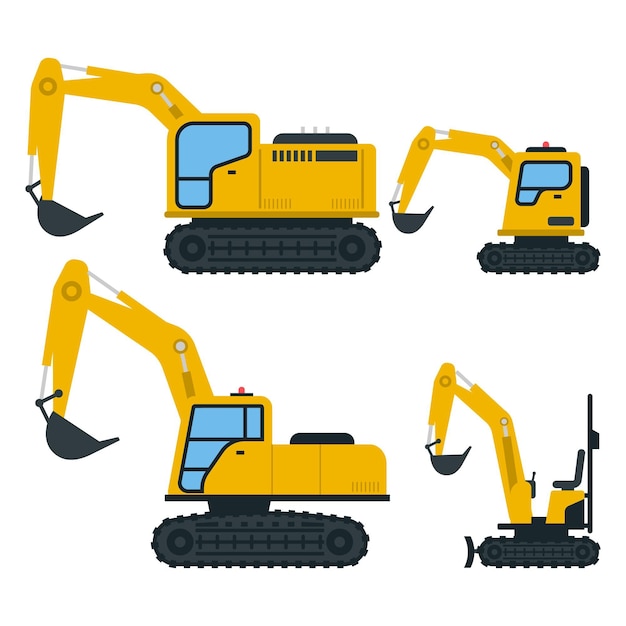 Collection of drawn yellow excavators