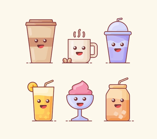 collection of Drink beverage icon isolated on beige