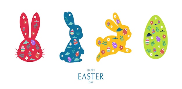 Vector collection of easter background set with silhouette style