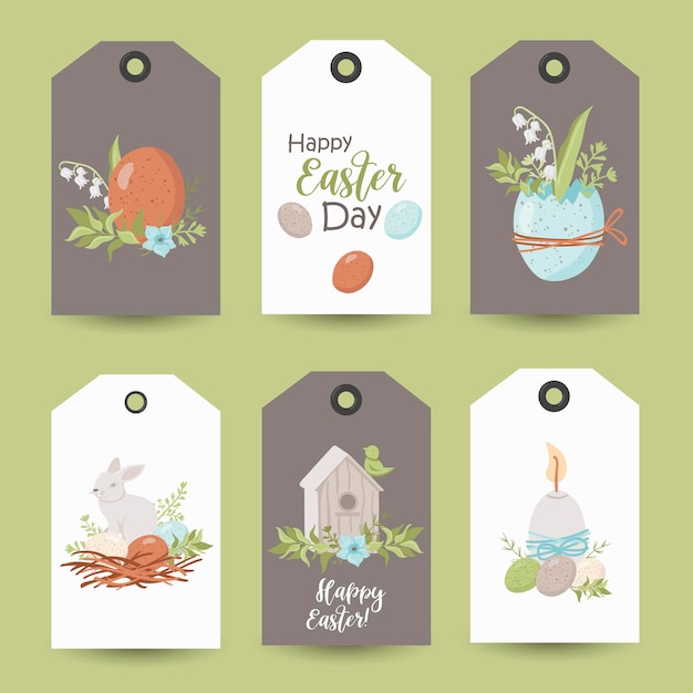 Vector collection of easter tags. printable cards templates.