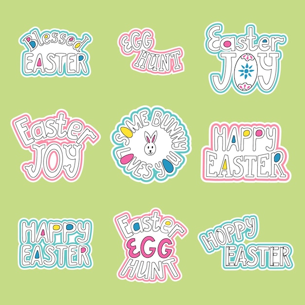 Collection of easter vector minimalistic lettering Set of stickers