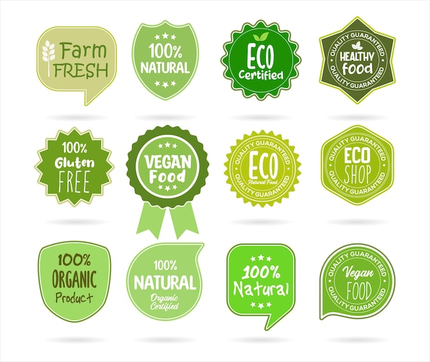 Collection of ecology farm bio food vector green premium badges