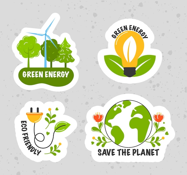 Collection of ecology stickers Modern isolated vector badges for web and print