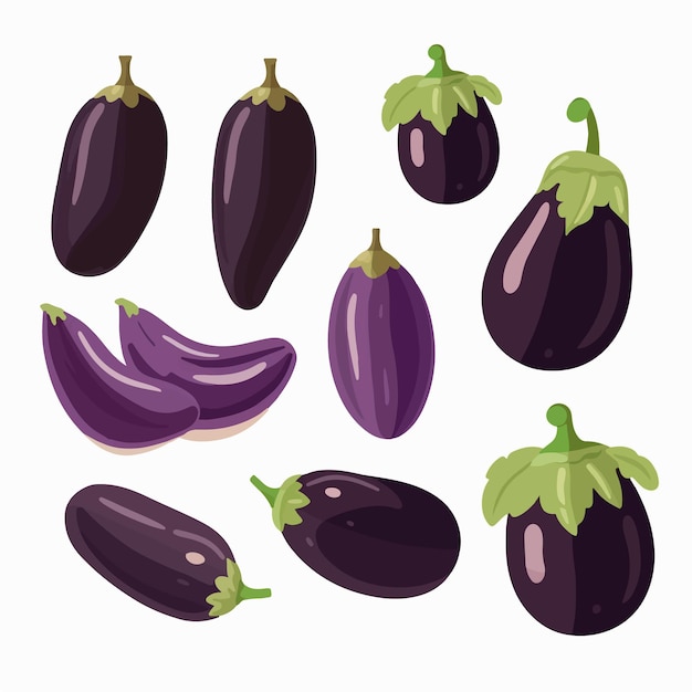 A collection of Eggplant stickers made in Adobe Illustrator