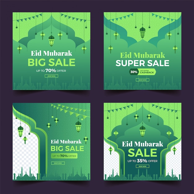 Collection eid super sale social media post template banners ad.