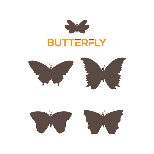 Vector collection of eight butterfly silhouettes