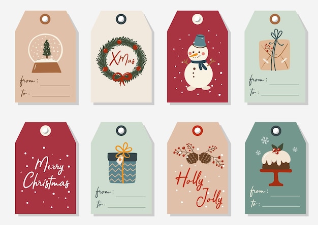collection of eight christmas and new year cute readytouse gift tags