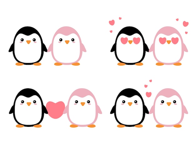 A collection of eight cute penguins Vector illustration of a cartoon