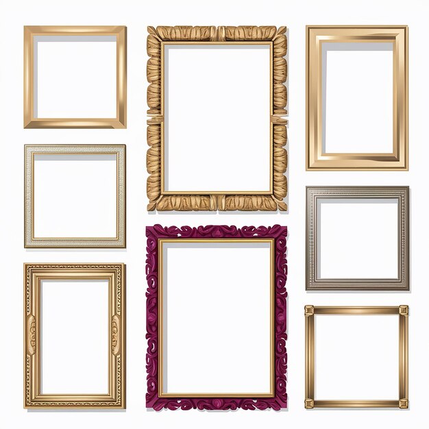 Vector a collection of eight rectangular frames each with its unique design and color