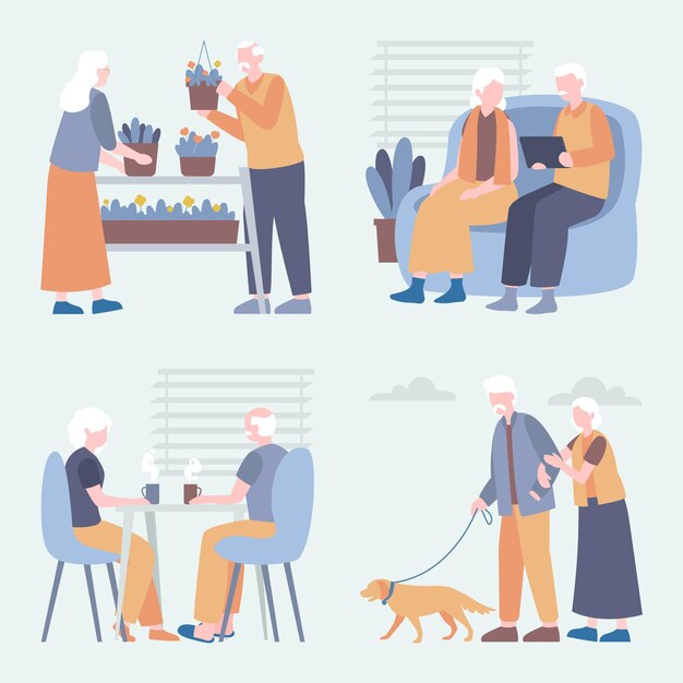 Vector collection of elderly people characters