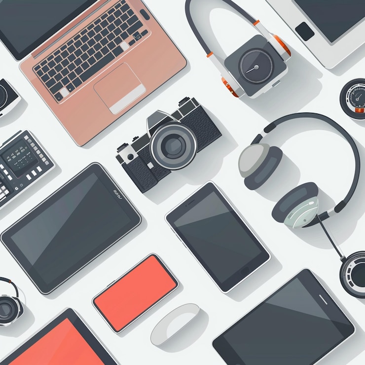 Vector カメラヘッドフォンカメラなどの電子デバイスのコレクション