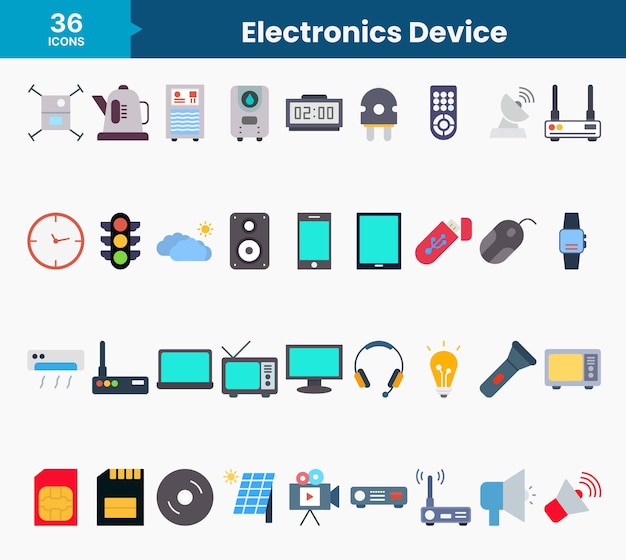 電子デバイスという単語でラベル付けされた電子デバイスのコレクション