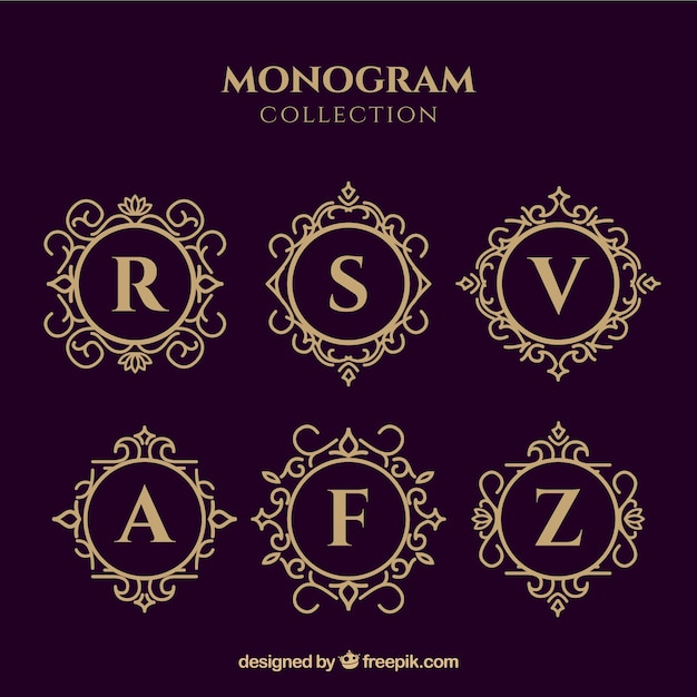 Vettore raccolta di monogrammi d'oro eleganti