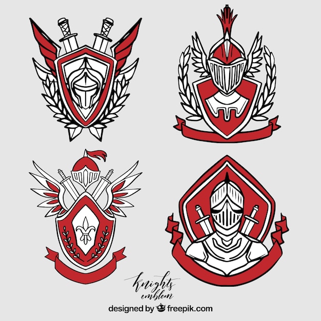 Collection of elegant red knight emblems