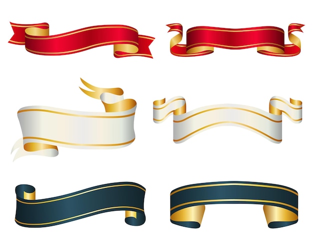 Collection of elegant ribbons of various shapes. Gradient luxury banner