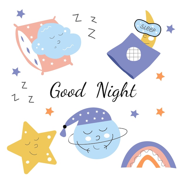 Vector collection elements for children's good night. space elements. vector illustration