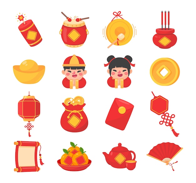 Collection of elements for Chinese New Year celebrations