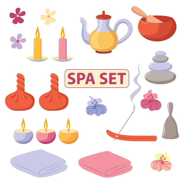 Collection of elements for massage and meditation Vector illustration