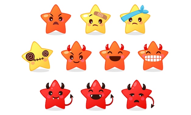 Vector collection of emoticon icon of cute star cartoon on white