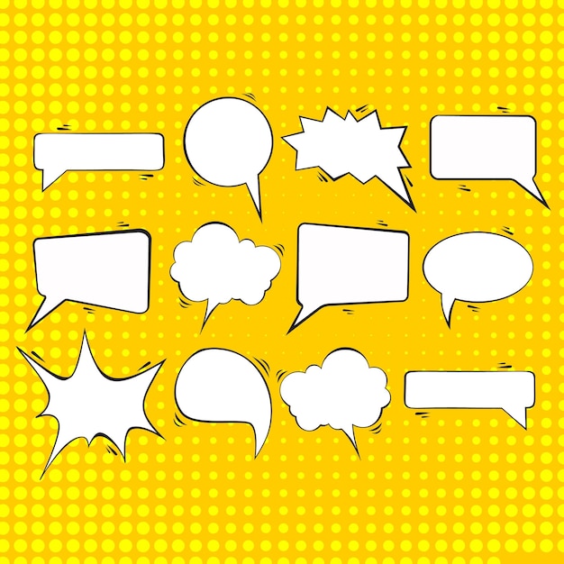 Collection of empty comic speech bubbles retro cartoon stickers pop art style vector illustration