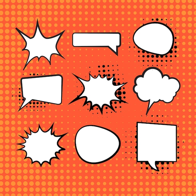 Collection of empty comic speech bubbles Retro cartoon stickers Pop art style Vector illustration