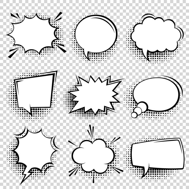 Vector collection of empty comic speech bubbles with halftone shadows hand drawn retro cartoon stickers pop