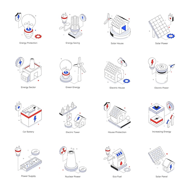 Collection of Energy Isometric Icons