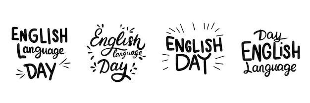 Collezione di banner di testo per la giornata della lingua inglese a mano in colore nero arte vettoriale disegnata a mano
