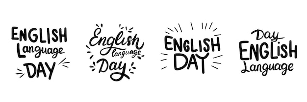 Collection english language day text banner handwriting in black color hand drawn vector art