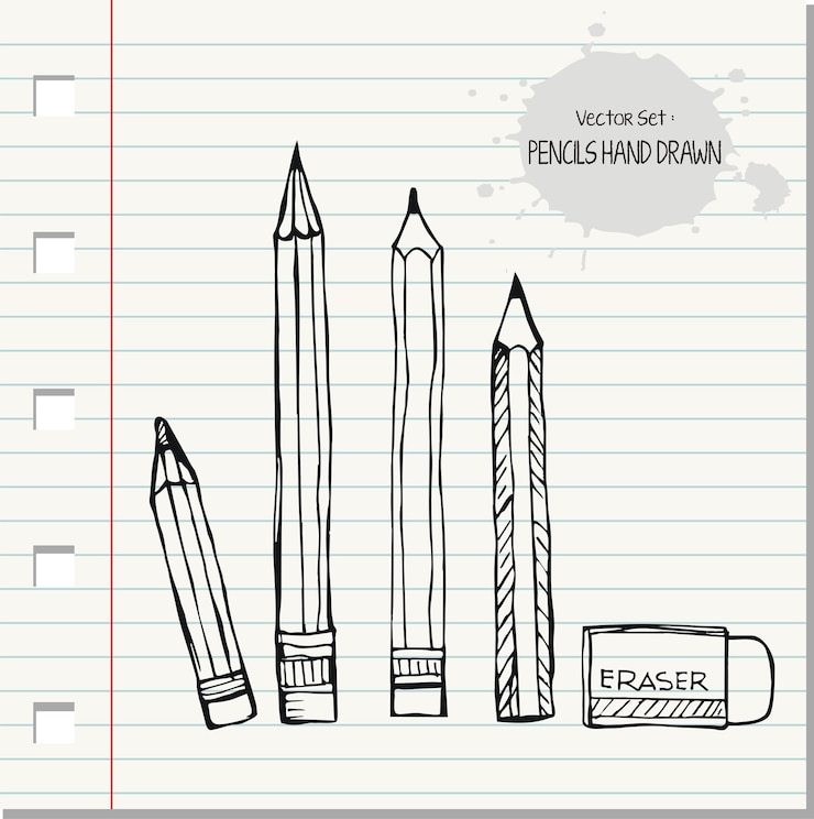Vector collection of eraser and pencils