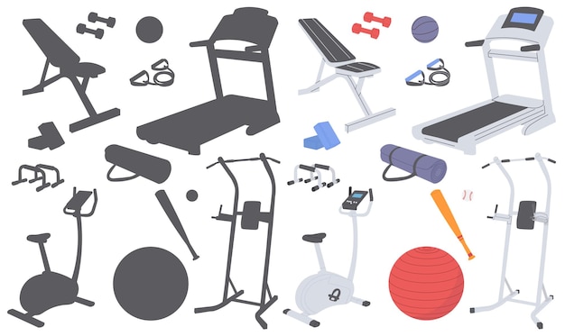 collection everything for sports exercise machines on a white background vector