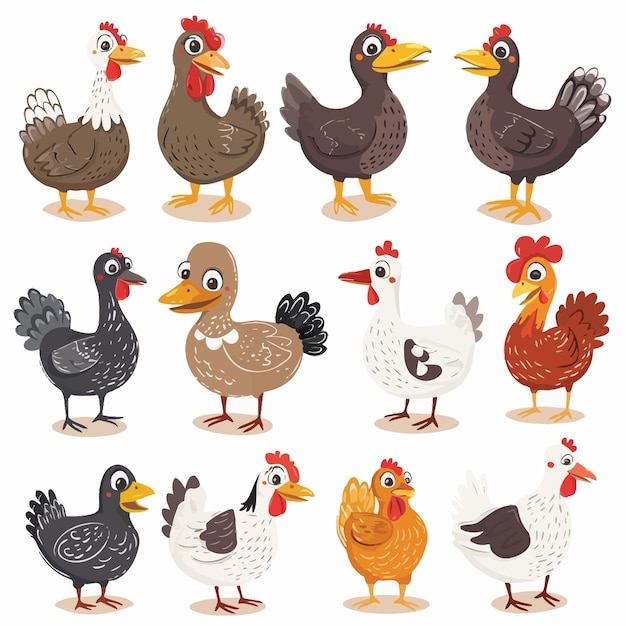 Vector a collection of farm animals including one of the chickens
