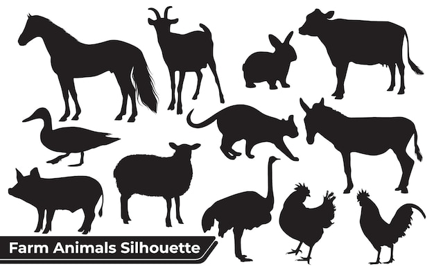 Collection of Farm Animals silhouettes in different positions