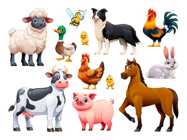 Vector collection of farm animals vector cartoon illustration