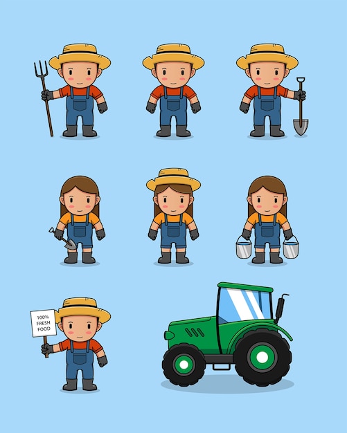 collection of farmer with tractor