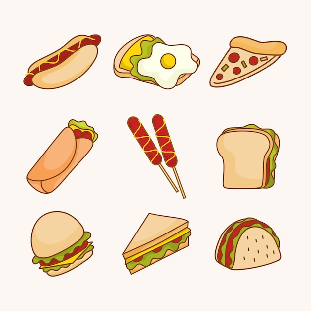 Raccolta di illustrazione di fast food e cibo spazzatura