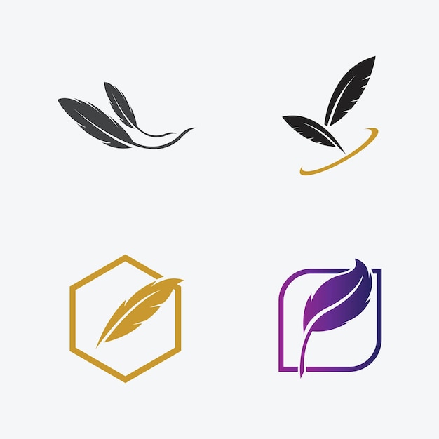 Коллекция иллюстраций логотипа перьев на сером фоне